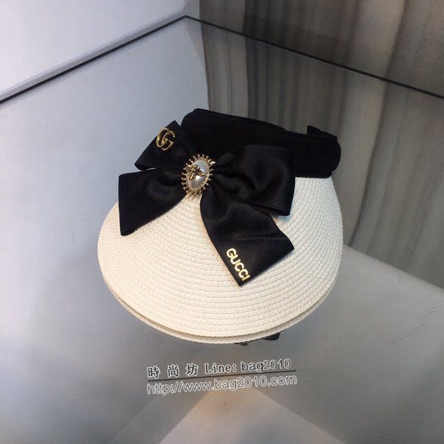 Gucci新款女士帽子 古馳蝴蝶結裝飾春夏系列草帽空頂帽  mm1238